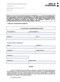 Formulario de solicitud de daños y perjuicios. Pruebas selectivas ATS/DUE  de personal laboral – SGTEX Sindicato de Empleados Públicos de Extremadura